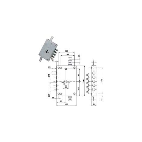 SERRATURA TRIP.APPLICARE C/SCROCCO REGOLABILE CIL. EUR. BLINDATE 50128- - mm.63, interasse catenacci mm.28 - 1 pezzi CIPIERRE
