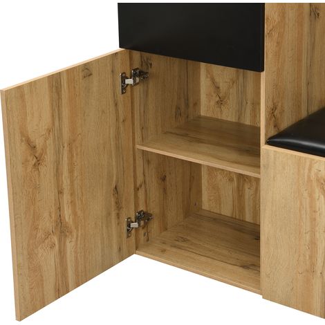 Armoire à vêtements avec 5 crochets pour accrocher les vêtements, miroir, placard pour chaussures, armoire encastrée équipée de étagères supérieures, tiroirs, compartiments supérieurs pour ranger des (1/5)