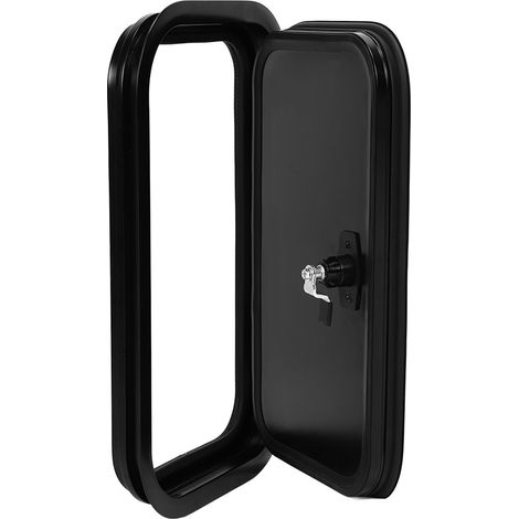 Porte de soute pour camping-car, noire, robuste, à coins arrondis, avec serrure plate et clés. (1/5)
