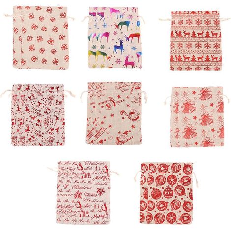 16 PièCes Sacs de Cadeau de Cordon de NoëL Toile de Jute, Pochette-Cadeau Goody Sacs pour Bonbons Emballage Cadeau NoëL FêTe Faveur Fournitures