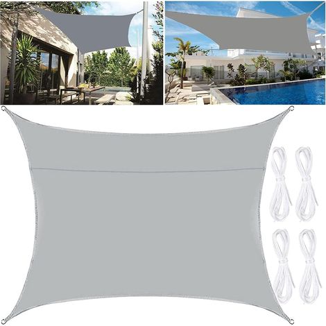Waterproof rectangular shade sail, 2 x 3 m, for garden, UV resistant, for outdoor use, with rope, grey (1/5)