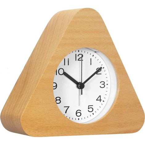 MINKUROW Despertador Triangular De Madera Números Arábigos Sin Tictac Silencioso Retroiluminado Funciona Con Pilas (Color De Madera) (1/5)