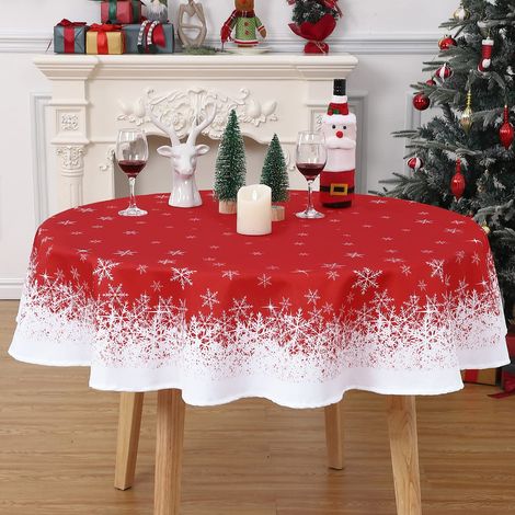 Tablecloth - Printed Slub Fabric - Red, Round 60", Germany - for Dining Table, Kitchen, Party (1/5)