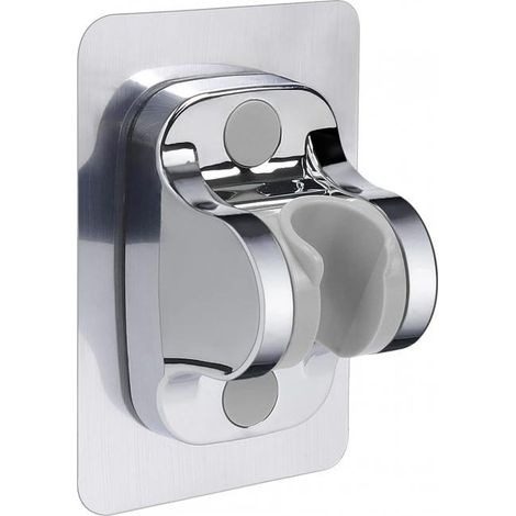 Supporto autoadesivo argento per soffione doccia (1 pz), regolabile senza foratura, fissaggio impermeabile (1/5)