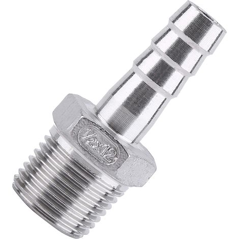 Raccord tuyau inox fileté mâle à cannelure 1/2" x 12 mm pour flexible (1/5)
