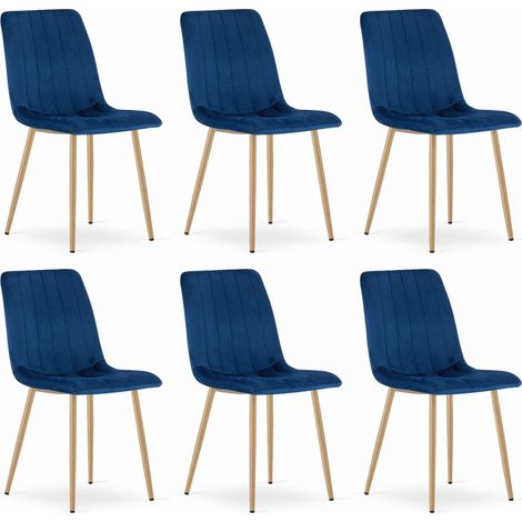 Chaise ORSARA bleu marine velours pieds métal charge jusqu'à 110 kg dimensions 43x90x51 cm pour salon cuisine chambre à coucher set de 6 pièces (1/5)