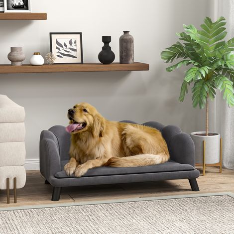 Canapé chien lit pour chien chat design contemporain coquillage dimensions 98L x 60l x 35H cm coussin moelleux velours gris