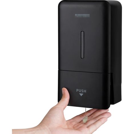 Distributeur de savon manuel sous pression, mural, d'une capacité de 800 ml, avec fenêtre de visualisation pour le remplacement du savon, idéal pour les maisons et les espaces extérieurs. Noir.