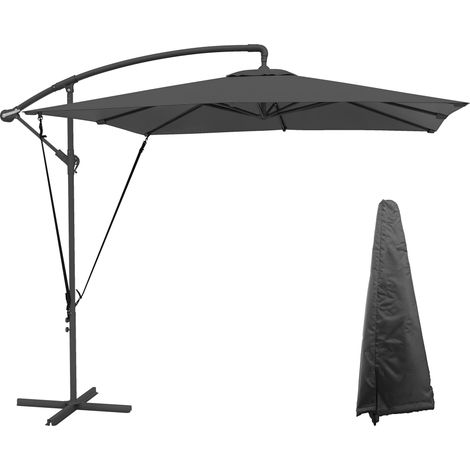 Sombrilla de jardín voladiza con toldo ajustable, 8 varillas – Base en cruz, manivela, 2,5 x 2,5 m – Gris oscuro