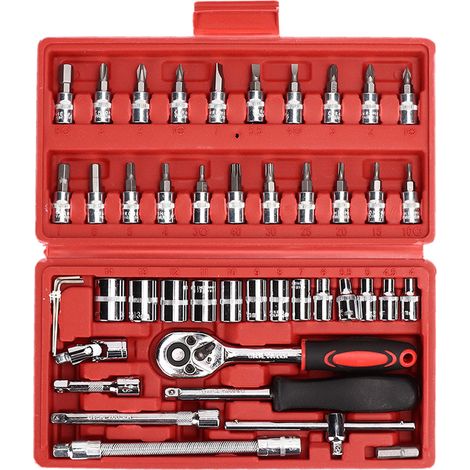 Jeu de 46 clés à douille, cliquet 1/4 pouce, outils de réparation automobile métriques pour garage (1/5)