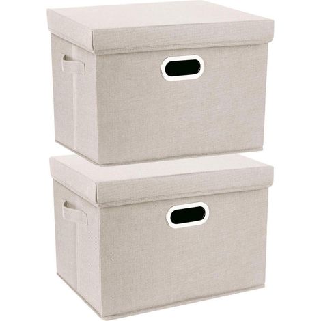 Aufbewahrungsbox Deckel groß faltbar waschbar 44x30x29 2-Stück Beige (1/5)