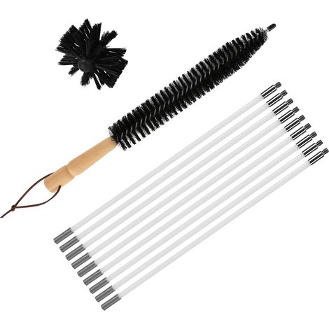 Ensemble de brosses de ramonage en nylon, réutilisables et portables, avec manche en bois pour sèche-linge, pour la maison et l'hôtel (noir, tige de 410 mm x 9 pouces, tête de brosse et petite brosse  (1/5)
