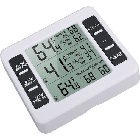 Kabelloses digitales Thermometer/Hygrometer für den Innen- und Außenbereich mit 2 Sensoren, Temperatur- und Feuchtigkeitsanzeige (1/5)