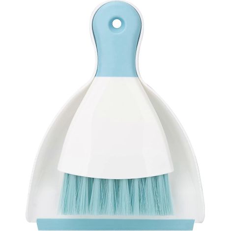 Ensemble pelle et balai miniatures portables pour le nettoyage de la maison, du bureau, du canapé, de la cuisine, du clavier et pour balayer. Taille très petite, bleu. (1/4)