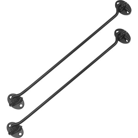 2 Pièces 400mm Crochet Fermeture Porte, Loquet Porte Exterieur, Noir Quincaillerie de Portes et Loquets, Crochets de Cabine avec œillets, avec 8 Vis, pour Maison, Jardin, Clôture