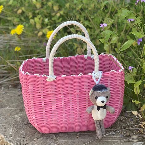 Panier fait main avec anse, panier de camping et de pique-nique, panier de rangement pour le vin et les fleurs, organisateur de cuisine, décoration intérieure, rose clair (1/5)