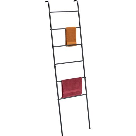Toallero de escalera de metal negro, 6 peldaños