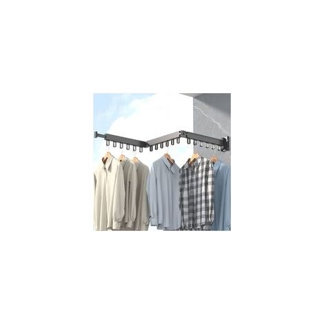 (Noir)Porte vêtements Étendoir à Linge Mural rétractable avec Crochets, Rotatif à 360 °, tri Pliable pour Balcon, buanderie, Salle de Bain
