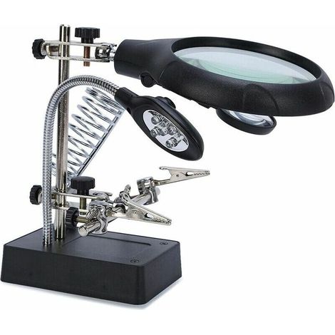 Lenti di ingrandimento da 2,5x, 7,5x e 10x con supporto, 5 LED, saldatore multifunzionale, terza mano per ingegneri elettronici, orologiai, riparazione orologi, saldatura (1 set)