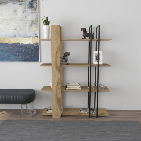 Onno étagère bibliothèque 160 cm hauteur 4 niveaux cadre en métal (oud et noir)