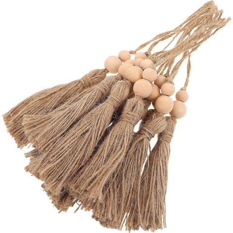 Pompons en jute naturelle et perles en bois, lot de 24, pour la décoration. (1/5)