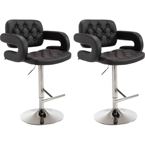 Set di 2 sgabelli da bar imbottiti in materiale sintetico nero con braccioli e poggiapiedi design moderno TDB10497