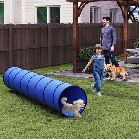 Tunnel d'agilité pour chiens 300 x 50 cm tunnel pour chien avec 4 ancres au sol sac de transport tunnel de jeu pour petits et moyens chiens bleu (1/5)