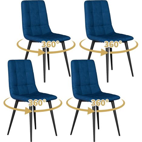 Swivel Dining Chairs Set of 4 Velvet Modern Upholstered kitchen Chairs 360° Rotating Dining Room Chair Max.120kg Metal Legs Padded Seat Backrest for Living Room Bedroom Blue