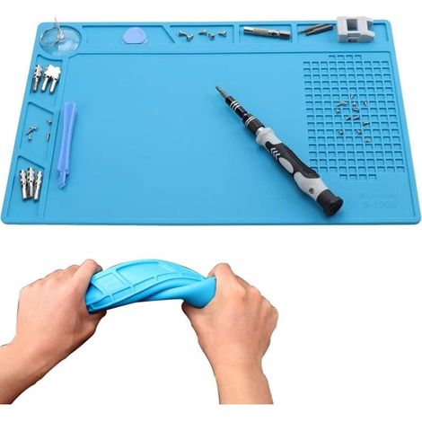 Tapis de soudure en silicone antistatique – Résistant à la chaleur jusqu'à 500 ℃ – Antidérapant – 340 mm x 230 mm pour réparations électroniques