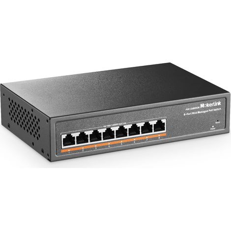 8 Port PoE Gigabit Managed Switch, 8x100/1000Mbps PoE+ Port, IEEE802.3af/at, 120W Power Supply, L2 Smart Web Managed, Fanless Metal Ethernet Switch (1/5)