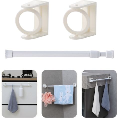 Porte-serviettes télescopique 30-50 cm - Fixation murale pour cuisine et salle de bain - Installation sans perçage - Porte-serviettes de bain - Livré avec 2 supports rotatifs à 360° - Pour diverses ut (1/5)