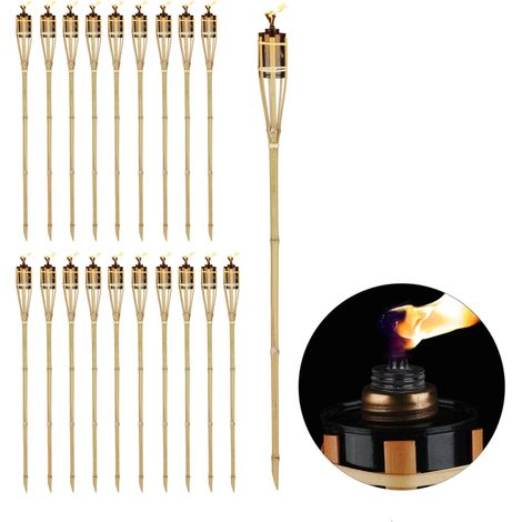 20x Candele per Giardino, Fiaccola ad Olio in Bambù, con Stoppino, Decorazione per Ambienti Esterni, H: 90 cm, Naturale