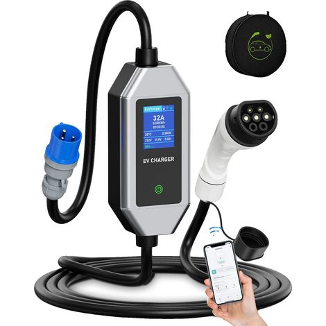 Chargeur EV Portable, Contrôle WiFi, Courant Réglable, Type2 10M avec application (1/2)