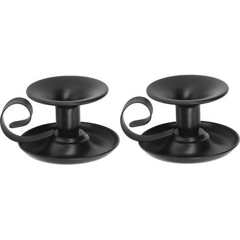 2 Pièces Support Bougie Pilier Noir Mat Base Stable Design Rétro Élégant pour Fête Café Bar (1/5)