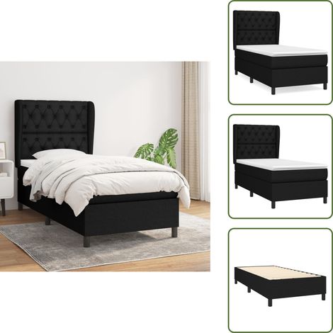 Cama con cabecero ajustable - vidaXL Cama box spring con colchón tela negro 80x200 cm - Cama de espaldas