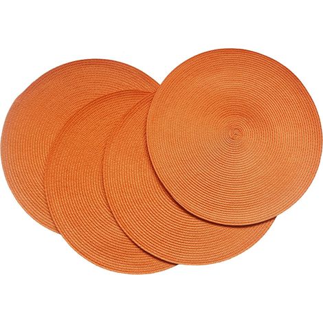 Lot de 4 sets de table ronds en plastique tissé 38 cm, élégants et pratiques, orange'Orange'Orange'- (1/2)