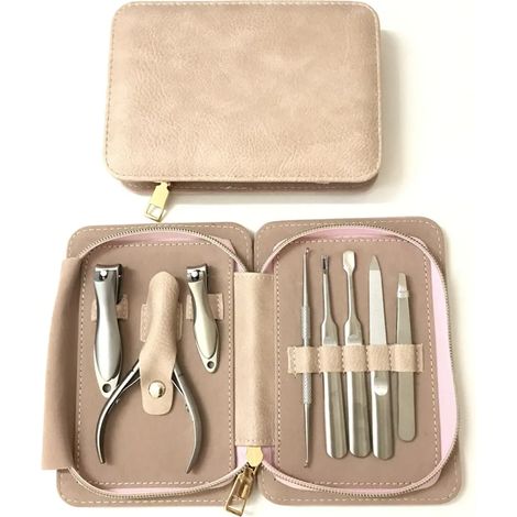 Kit de soins des ongles professionnel Ensemble d'outils de soins des pieds en acier inoxydable avec étui de voyage en cuir portable (1/5)
