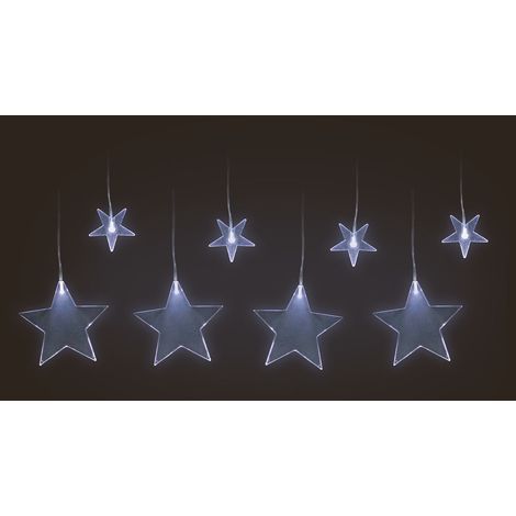 LED Sternenvorhang kalt weiß - 100 cm - Lichterkette Lichtervorhang mit 8 Sternen Weihnachten Winter Fenster Deksration - Timer Funktion Batterie betrieben
