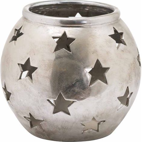 Aspen Star Small Tea Light Lantern - Ceramic - L14 x W14 x H10 cm - Silver