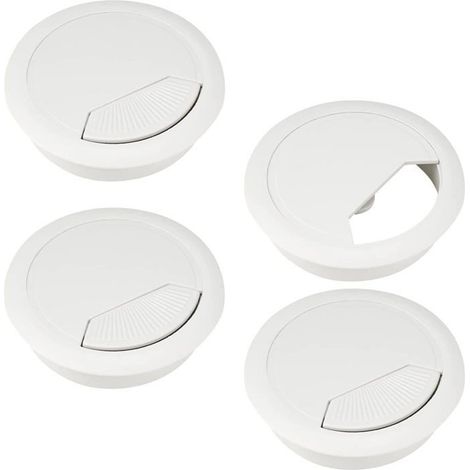 4 passe-câble bureau 60mm blanc - cache-câble plastique table (1/4)
