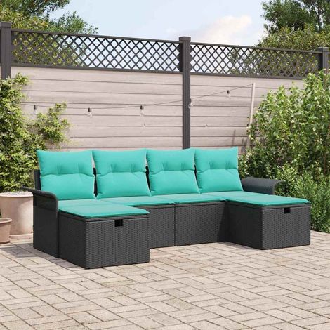 vidaXL Ensemble de canapé de jardin avec coussin 6 pcs Noir Poly rotin
