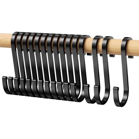 Lot de 15 crochets en S plats en aluminium noir avec boucle de sécurité – crochets de suspension métalliques pour la cuisine, la salle de bain, la chambre et le bureau (1/5)