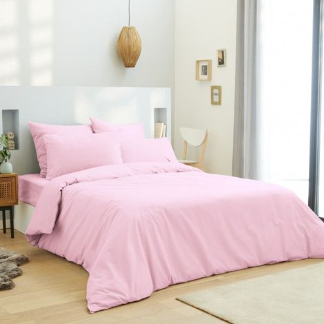 Housse de couette unie rose 260 x 240 cm – 100% coton – 57 fils/cm² – Pour lit king size 160 x 200 cm à 180 x 200 cm – (1/3)