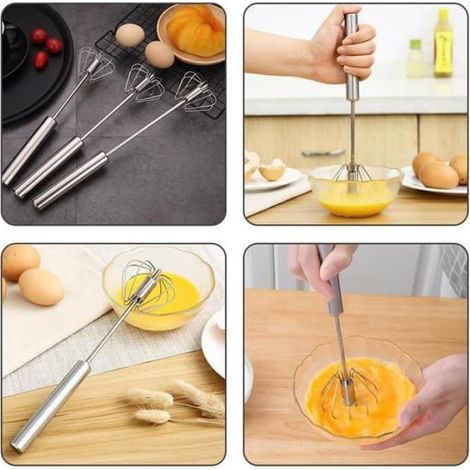 Fouet Manuel - Fouet Semi-Automatique En Acier Inoxydable - Pour Mélanger Œufs Pâte Sauce Vinaigrette - 1 Pièce (1/5)