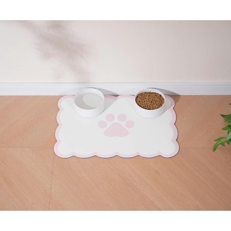 Tapis d'alimentation festonné pour chien, tapis absorbant pour gamelle d'eau et de nourriture pour chien, distributeur, mignon, élégant, esthétique, napperon festonné rose pastel pour chiens