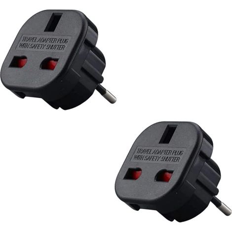 Lot de X2 - Adaptateur Prise Anglaise vers France - Adaptateur Anglais Franais - Type G vers Type C - Compact et Léger - Protège des Surtensions( Noir) (1/5)