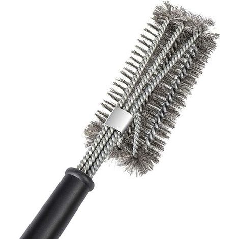 Spazzola per griglia 3 in 1 con setole metalliche resistenti - Pulizia efficace per barbecue, manico ergonomico e resistente (1/4)