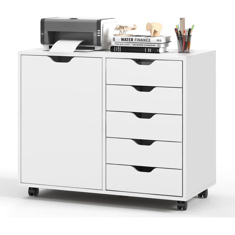 Costway – Caisson de rangement à roulettes blanc – 5 tiroirs coulissants – Étagère réglable 3 positions – Dimensions 78 x 40 x 65 cm (1/5)