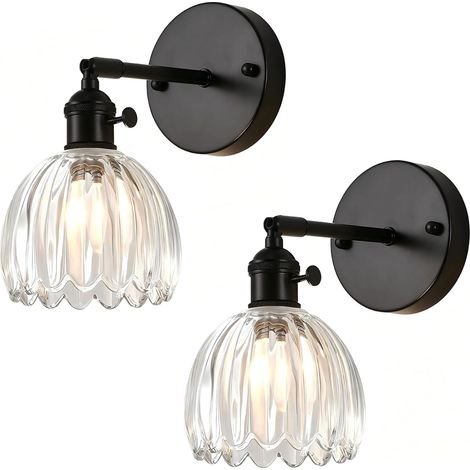 Lot de 2 Applique Murale Vintage en Verre Industrielle Lampe Murale avec Interrupteur Angle Réglable 180°Applique E27 Luminaire Mural (1/5)