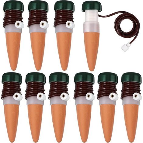 Annaffiatoi, confezione da 10 bastoncini per annaffiare automaticamente le piante, con punte in terracotta a rilascio lento (verde scuro) (1/5)
